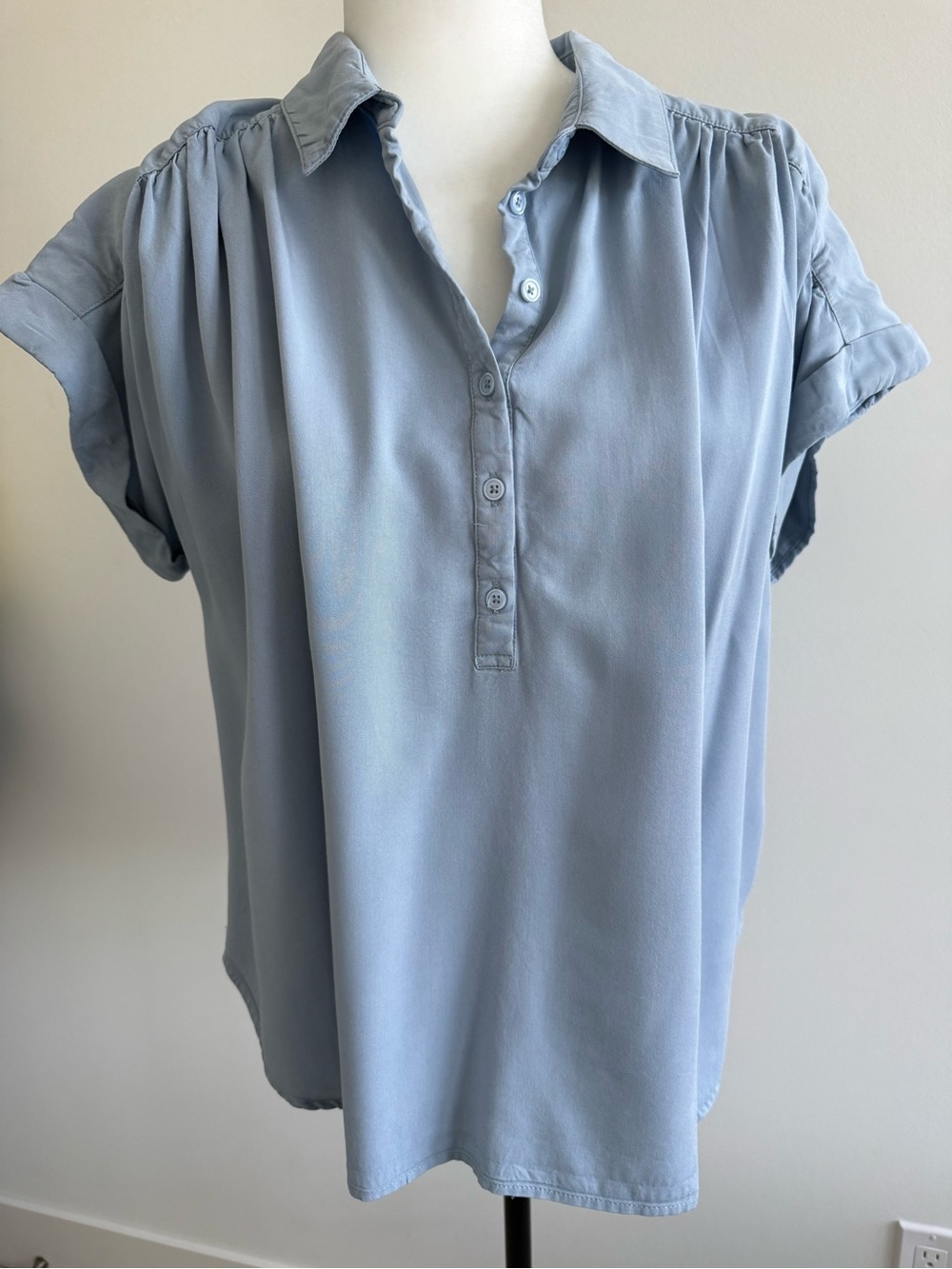 Mod Ref Light Blue Button Down Polo Blouse